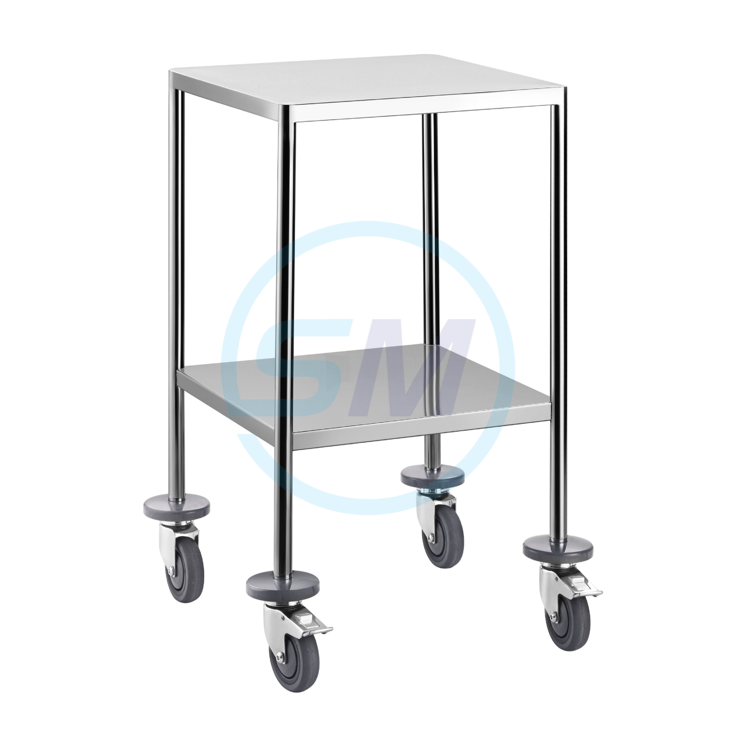 Stainless Two Shelves No Rails Bumpers Trolley