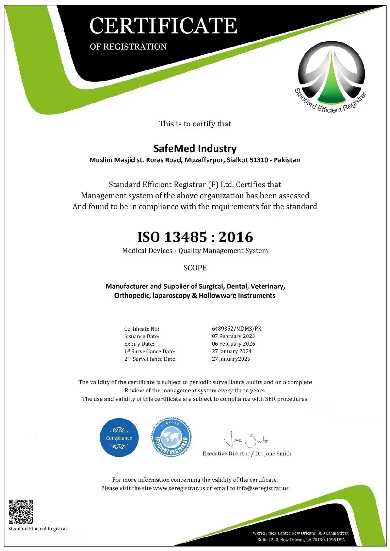 ISO 13485 : 2016 Certificate